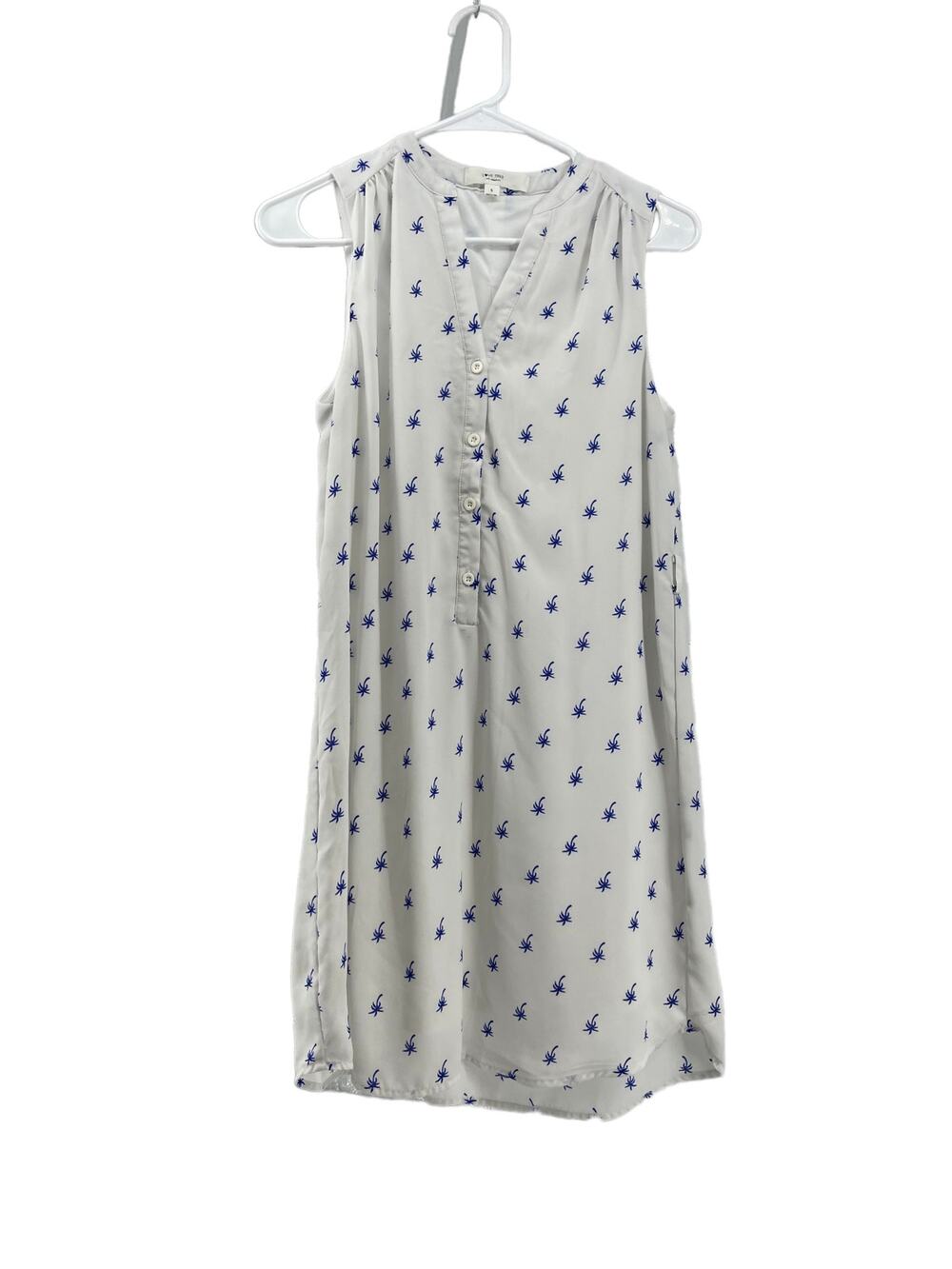 Love Tree White Blue Palm Tree Print Sleeveless Mini Dress Women's Size Small